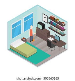 Vector isometric house room: Bedroom