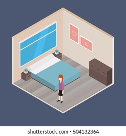 Vector isometric house room: Bedroom
