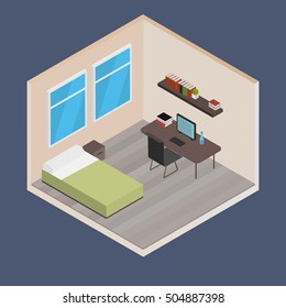Vector isometric house room: Bedroom