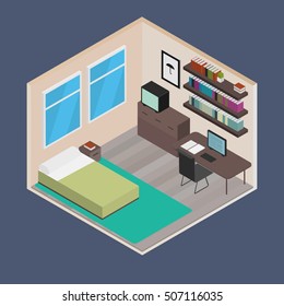 Vector isometric house room: Bedroom