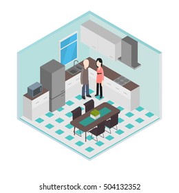 Vector isometric house room: Kitchen