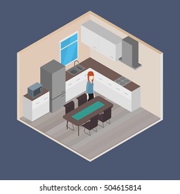 Vector isometric house room: Kitchen