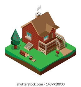 Vector isometric house wood. includes all ornament