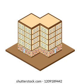 Vector isometric icon apartment building city infrastructure,