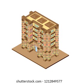 Vector isometric icon apartment building city infrastructure,