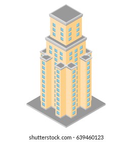 Vector isometric icon apartment building city infrastructure, architecture 3d element representing low poly building  for city map creation.