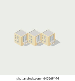 Vector isometric icon apartment building city infrastructure; architecture 3d element representing low poly building; for city map creation.