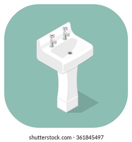 A vector isometric Icon of a domestic wash hand basin.
Isometric sink vector icon illustration.
Bathroom Hygiene Concept