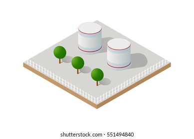 Vector isometric icon of factory infrastructure element industrial landscape and garbage recycling plant with buildings and trees
