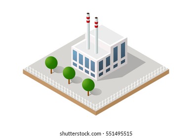 Vector isometric icon of factory infrastructure element industrial landscape and garbage recycling plant with buildings and trees