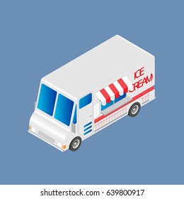 Vector isometric  icon   ice cream truck.3d element. 