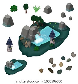 Vector Isometric icon or infographic element waterfall and tower