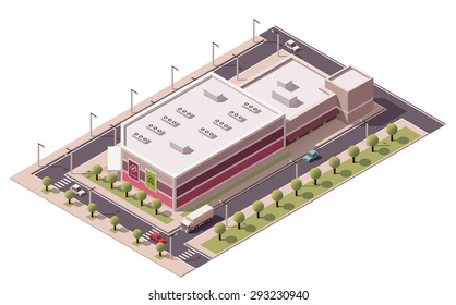 Vector isometric icon or infographic element representing low poly shopping mall or supermarket