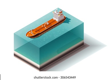 Vector isometric icon or infographic element representing low poly oil tanker ship on the water surface