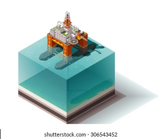 Vector Isometric Icon Or Infographic Element Representing Low Poly Offshore Oil Platform In The Ocean