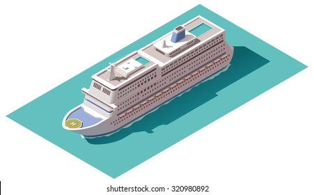 Vector isometric icon or infographic element representing low poly passenger cruise liner ship