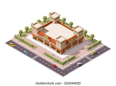 Vector isometric icon or infographic element representing low poly farmers market building