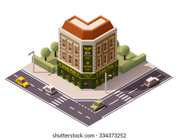 Vector Isometric Icon Or Infographic Element Representing Low Poly Representing Old Pub Or Bar Building