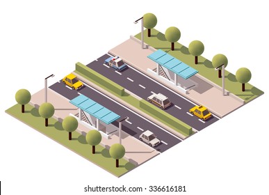Vector isometric icon or infographic element representing low poly subway road crossing