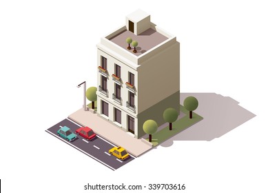 Vector isometric icon or infographic element representing low poly town building