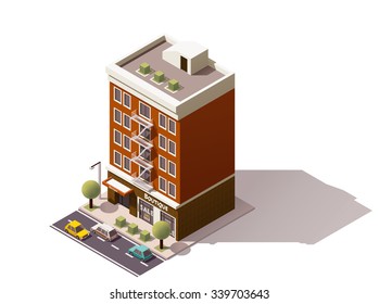 Vector isometric icon or infographic element representing low poly old town building with store