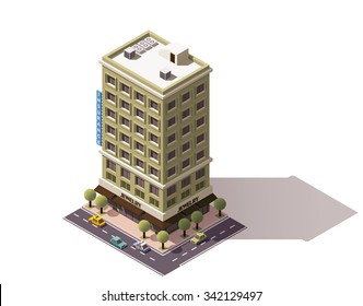 Vector isometric icon or infographic element representing low poly city office building