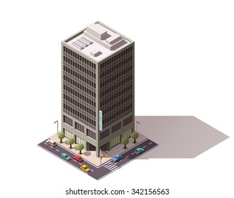 Vector isometric icon or infographic element representing low poly city office skyscraper building