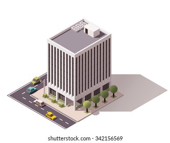 Vector isometric icon or infographic element representing low poly low poly city office building