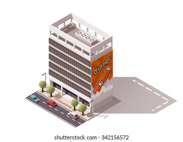 Vector isometric icon or infographic element representing low poly city office building