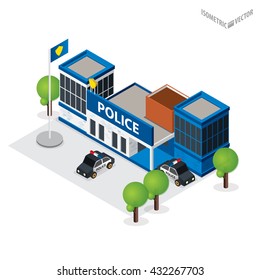 Vector Isometric icon or infographic element representing police department building. 