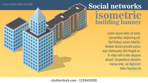 Vector isometric icon or infographic elements representing 
low poly town, skyscraper apartment building. EPS 10.