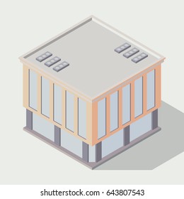 Vector isometric icon ofice building city infrastructure; architecture 3d element representing low poly building; for city map creation.