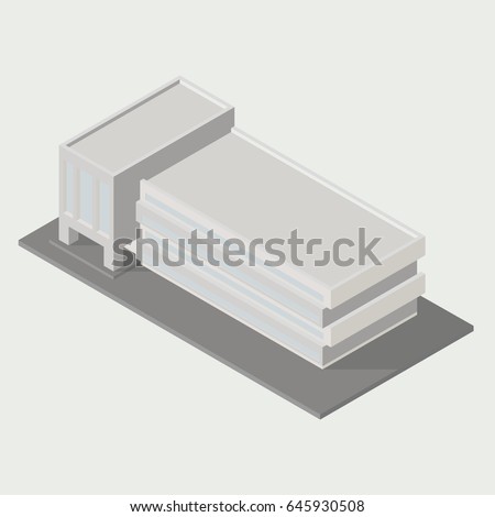 Vector isometric icon ofice building city infrastructure; architecture 3d element representing low poly building; for city map creation.