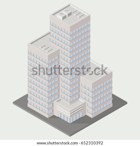 Vector isometric icon ofice building city infrastructure architecture 3d element, low poly building for city map creation.