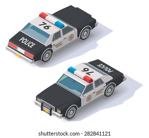 Vector isometric icon representing black and white police interceptor car