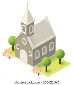 Vector Isometric Icon Representing Christian Church Building