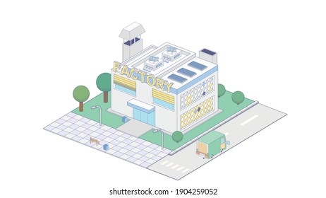 Icono vectorial isométrico que representa edificios de fábricas con estructuras industriales. Concepto de fábrica de vectores