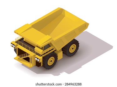 Vector isometric icon representing heavy yellow mine dumper truck