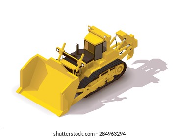 Vector isometric icon representing heavy mining bulldozer 