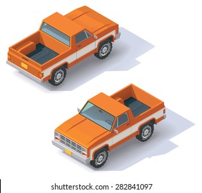 Vector Isometric Icon Representing Pickup Truck. Car Front And Back