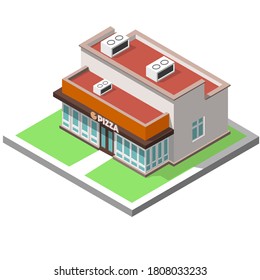 Vector isometric icon representing pizzeria restaurant building