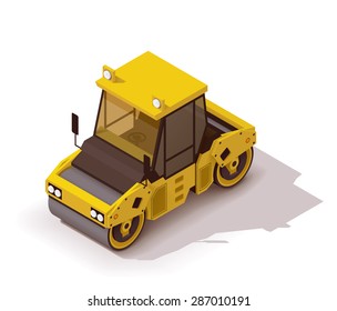 Vector isometric icon representing  road roller asphalt compactor 