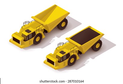 Vector isometric icon representing yellow underground mining dumper truck 