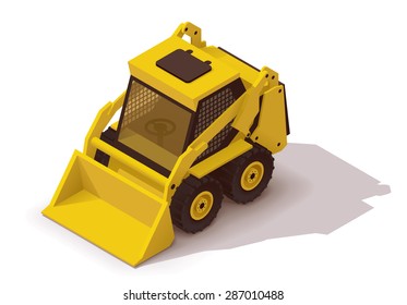 Vector isometric icon representing yellow mini loader or light excavator