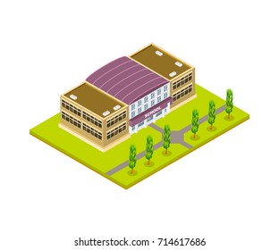 Vector isometric icon school building isolated on white background