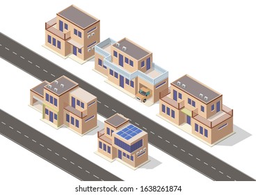 Vector isometric icon set or infographic elements representing modern houses for city map creation