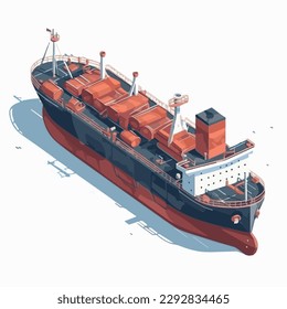 Conjunto de iconos isométricos vectores o elementos infográficos que representan buques de carga de bajo contenido de pólvora, buques petroleros, buques de crucero de pasajeros, transbordadores cargados de automóviles y plataformas petrolíferas