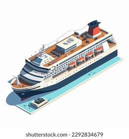 Vector isometric icon set or infographic elements representing low poly cargo container ship, oil tanker ship, passenger cruise ship, ferry loaded with cars and oil platform