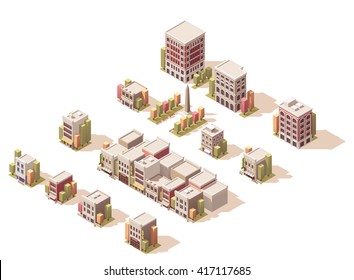 Vector Isometric icon set representing buildings, stores, and homes for city or town map creation