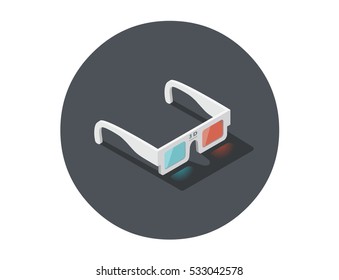 Vector Isometric illustration of 3d glasses, stereo cinema icon 